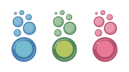 Whimsical bubbles in blue, green, and pink hues rise playfully, perfect for adding a touch of lighthearted fun to your design projects or bringing a cheerful vibe to any creative work