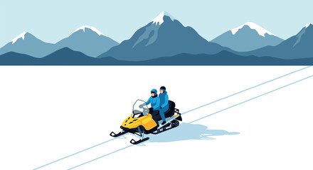 Snow adventure with snowmobile in mountain landscape