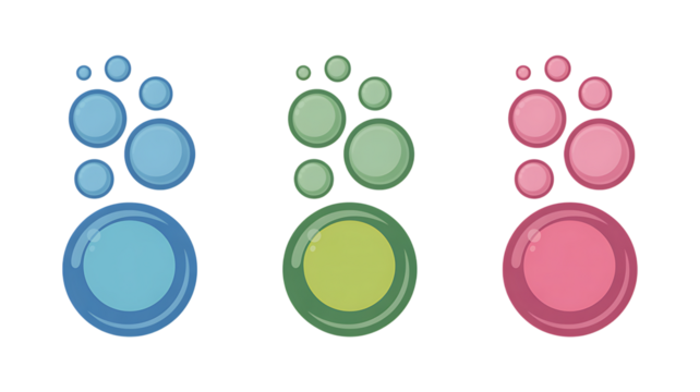 Whimsical bubbles in blue, green, and pink hues rise playfully, perfect for adding a touch of lighthearted fun to your design projects or bringing a cheerful vibe to any creative work - Powered by Adobe
