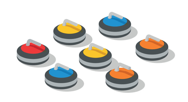 Colorful curling stones in isometric style for sports enthusiasts and game design