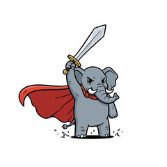 Elephant Gladiator Cartoon of a Cape-Wearing Elephant Wielding Sword