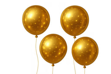 Golden balloons floating with glitter sparks celebrating success