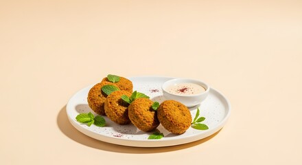 Delicious Falafel Platter with Tahini Dip and Mint Garnish