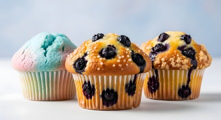 Freshly Baked Blueberry Muffins with Colorful Variety
