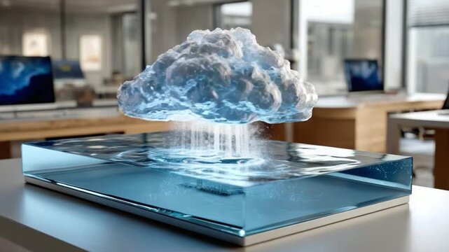 Cloud computing concept: A conceptual representation of cloud computing, showcasing a luminous cloud formation hovering over a digital device.