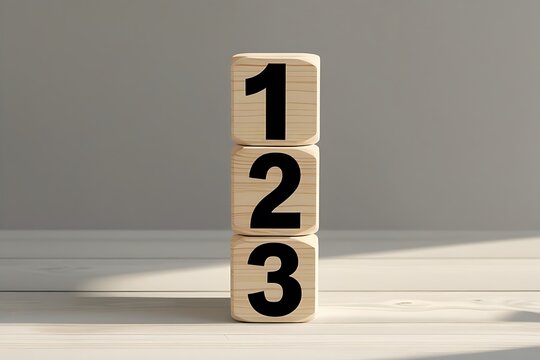 Wooden Blocks with Numbers 1 2 3 Stacked on Table Minimal Concept of Step by Step Progress Sequence Order Education Growth Strategy Idea