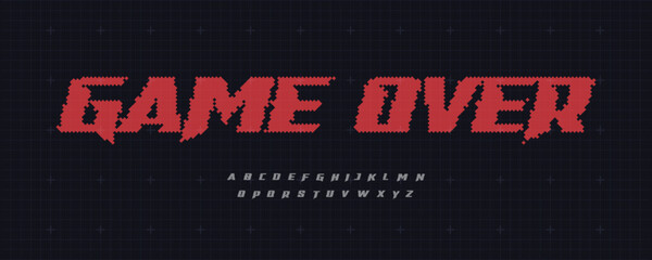 Fototapeta na wymiar 8bit Game Over Font Logo Alphabet Video Game Pixel Arcade Letters Set Modern Typography, Game Typographic Design for Title Text, Typo Poster Headline, Type Symbol Logotype. Vector Typeface