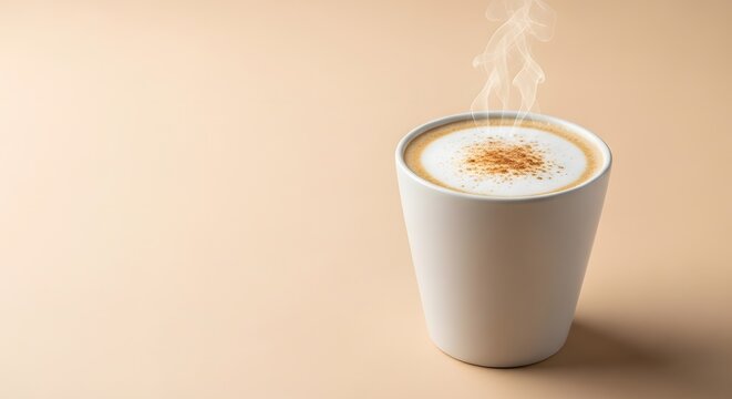 Steaming Hot Coffee Cup with Cinnamon Sprinkles and Copy Space - Powered by Adobe