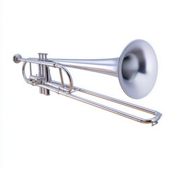 Obraz premium Silver Trombone Isolated on White Background