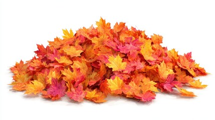 Pile of autumn colored leaves isolated on white background. Colorful foliage of maple leaves in the fall season. 3D illustration.