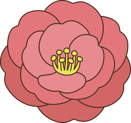 Cute Cartoon Pink Camellia Flower Illustration for Lunar New Year