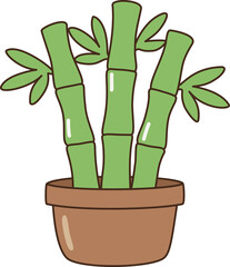 Cute Cartoon Potted Lucky Bamboo Plant Illustration for Lunar New Year