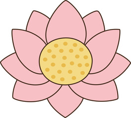 Cute Cartoon Pink Lotus Flower with Stamen Illustration