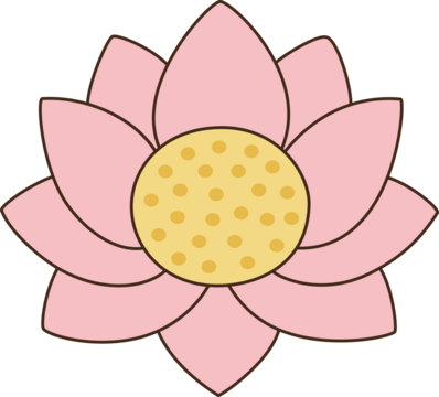 Cute Cartoon Pink Lotus Flower with Stamen Illustration
