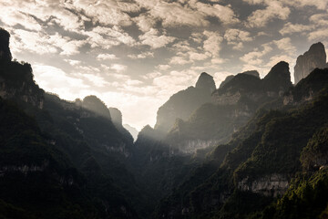 Tian-Men-Shan : Zhangjiajie China - Circa October, 2023: Landscape nature of gate of heaven orTianmen Cave in Tianmen Mountain Landmark National Park Of Zhangjiajie, Hunan , China.