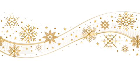 Gold Stars and Swirls Border – Elegant Line Art Christmas Divider on Transparent Background	
