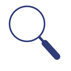 Clean blue magnifying glass icon designed for search functions, digital navigation, data lookup, user interfaces, and modern exploration-focused applications