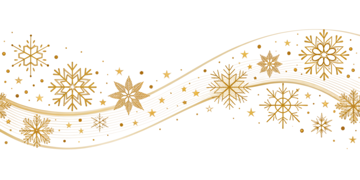 Gold Stars and Swirls Border – Elegant Line Art Christmas Divider on Transparent Background	
 - Powered by Adobe