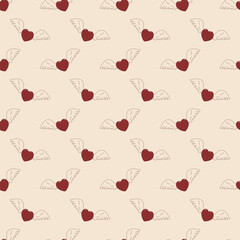 Angel Heart Seamless Pattern. Old Print Valentine Pattern.
