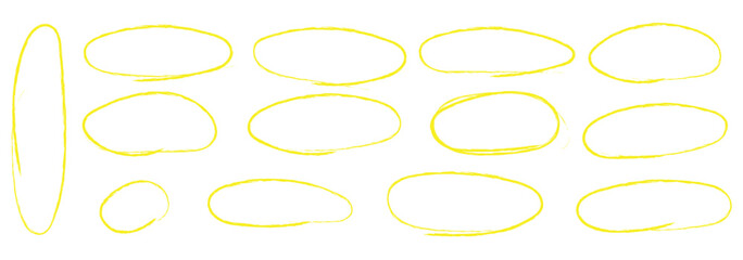 Hand drawn ovals and circles set. Ovals of different widths. Highlight circle frames . Rounds scribble line circles. Vector illustrations