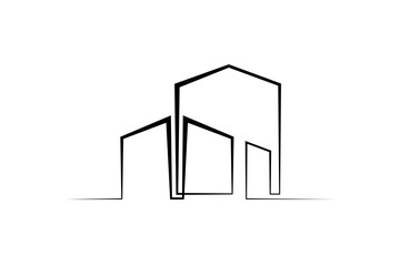 Continuous single line drawing building logo concept. Symbol of a modern home. Architecture. Linear . One continuous line isolated minimalist illustration. Not AI.