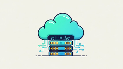 Cloud computing server data storage network technology infrastructure solutions design icon illustration