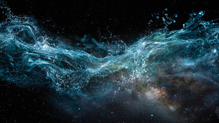 A mesmerizing visualization of water cascading with galaxy background, evoking a sense of cosmic grandeur 
