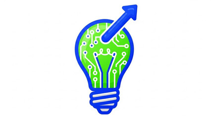 Innovative technology solution lightbulb with circuit and growth arrow for business success concept