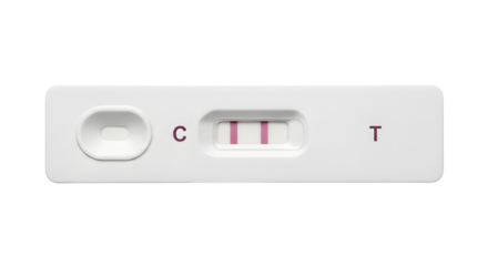 Positive rapid medical diagnostic test result showing two lines for diagnosis or screening. isolated PNG with Transparent Background