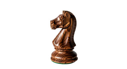 Detailed single dark wood grain chess Knight piece isolated for strategy and game concepts. isolated PNG with Transparent Background