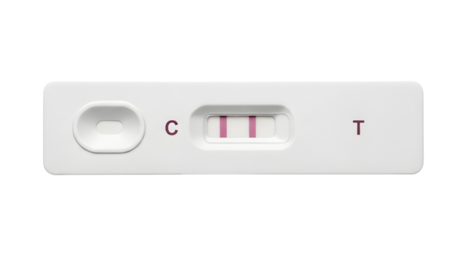 Positive rapid medical diagnostic test result showing two lines for diagnosis or screening. isolated PNG with Transparent Background
