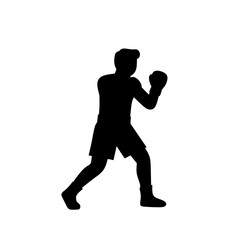 Silhouette of a boxer standing in a ready stance, preparing to throw a punch. Strong, minimal vector design ideal for sports logos, martial arts icons, training themes, and fitness graphics