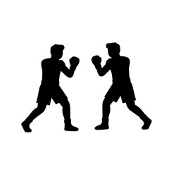 Silhouette of two boxers facing each other in a fighting stance, ready to exchange punches. Bold minimal vector ideal for sports themes, martial arts designs, competition icons, and fitness visuals