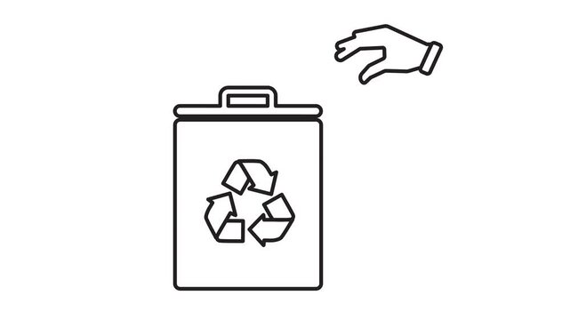 trash animated. vector throw away trash. recycling symbol. sustainability. used goods, green energy. outline style design