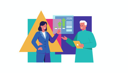 Business team analyzing 2026 financial projection and growth strategy