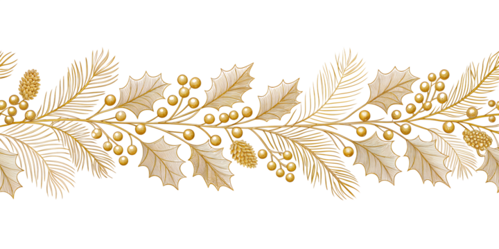 Gold Shooting Stars Border – Elegant Holiday Line Art Divider on Transparent Background	
