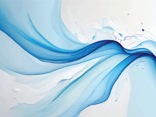 Abstract blue wave design with flowing, transparent layers on a white background.