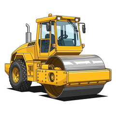 Yellow Steamroller Construction Vehicle Illustration.