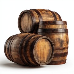 Fototapeta premium Stacked Wooden Barrels on White Background