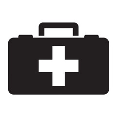 Obraz premium First aid kit in simple flat design with black and white color on plain background for medical symbol