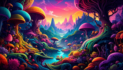 Vibrant Psychedelic Fantasy Mushroom Landscape