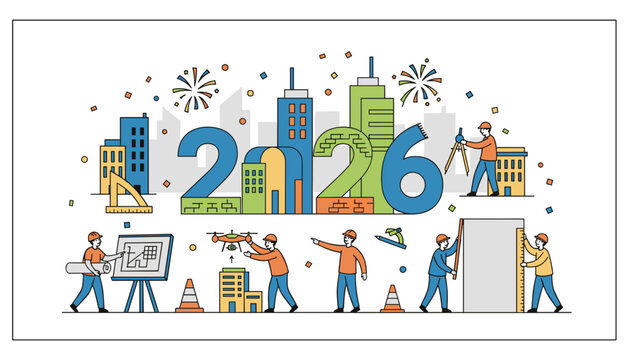 Construction industry goals for 2026 Engineers building and planning future city architecture