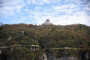 Tian-Men-Shan : Zhangjiajie China - Circa October, 2023: Landscape nature of gate of heaven orTianmen Cave in Tianmen Mountain Landmark National Park Of Zhangjiajie, Hunan , China.