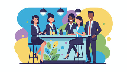 Diverse business team networking at a bar after work Happy hour illustration