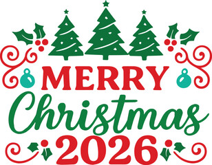 Naklejka premium Merry Christmas 2026 Typography Design