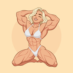 Professional Bodybuilder: Muscular Woman Posing, Demonstrating Strength