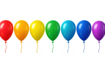 Rainbow colored party balloons on transparent background