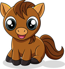 Cute and cheerful cartoon illustration of a horse calf with big eyes.
