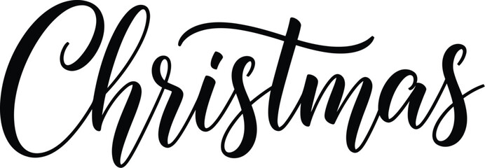 Elegant black script calligraphy word Christmas on a white background Keywords: Christmas, holiday, festive, celebration, winter, season, greeting, script, calligraphy, elegant, lettering, text