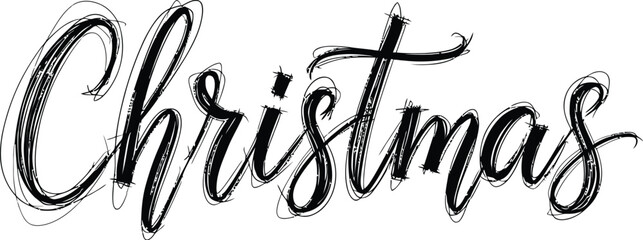 Hand drawn sketchy black Christmas text with transparent background lettering handwritten
